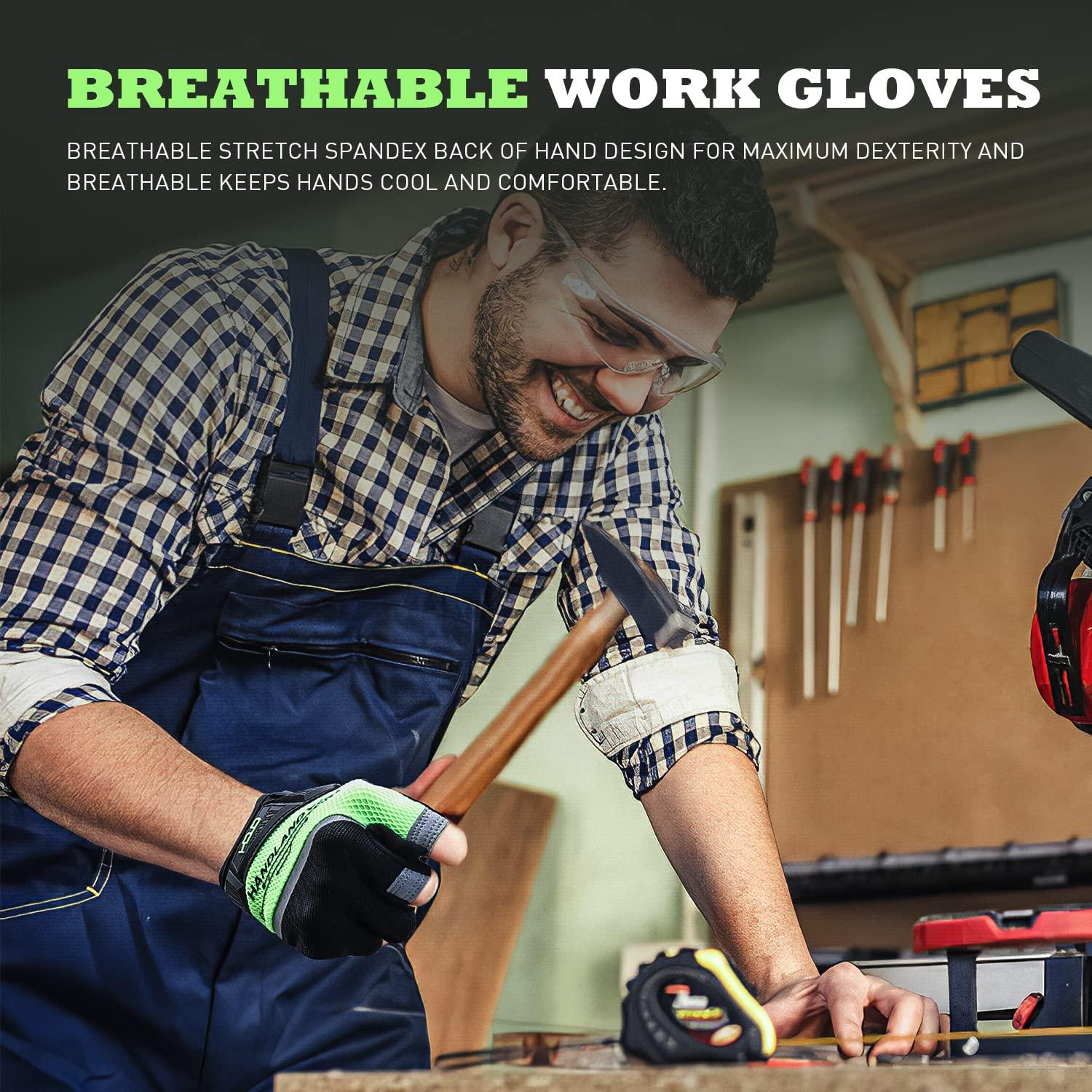 AIGEVTURE Framer Work Gloves,Fingerless Framing Gloves, Open-Finger Carpenters Gloves, High Dexterity, Performance Fit, Durable 9