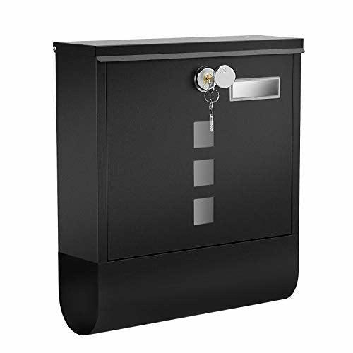 SONGMICS Mailbox, Wall-Mounted Post Letter Box, Capped Lock with Copper Core, Newspaper Holder, Viewing Windows, and Nameplate, Easy to Install, Black GMB020B02 0