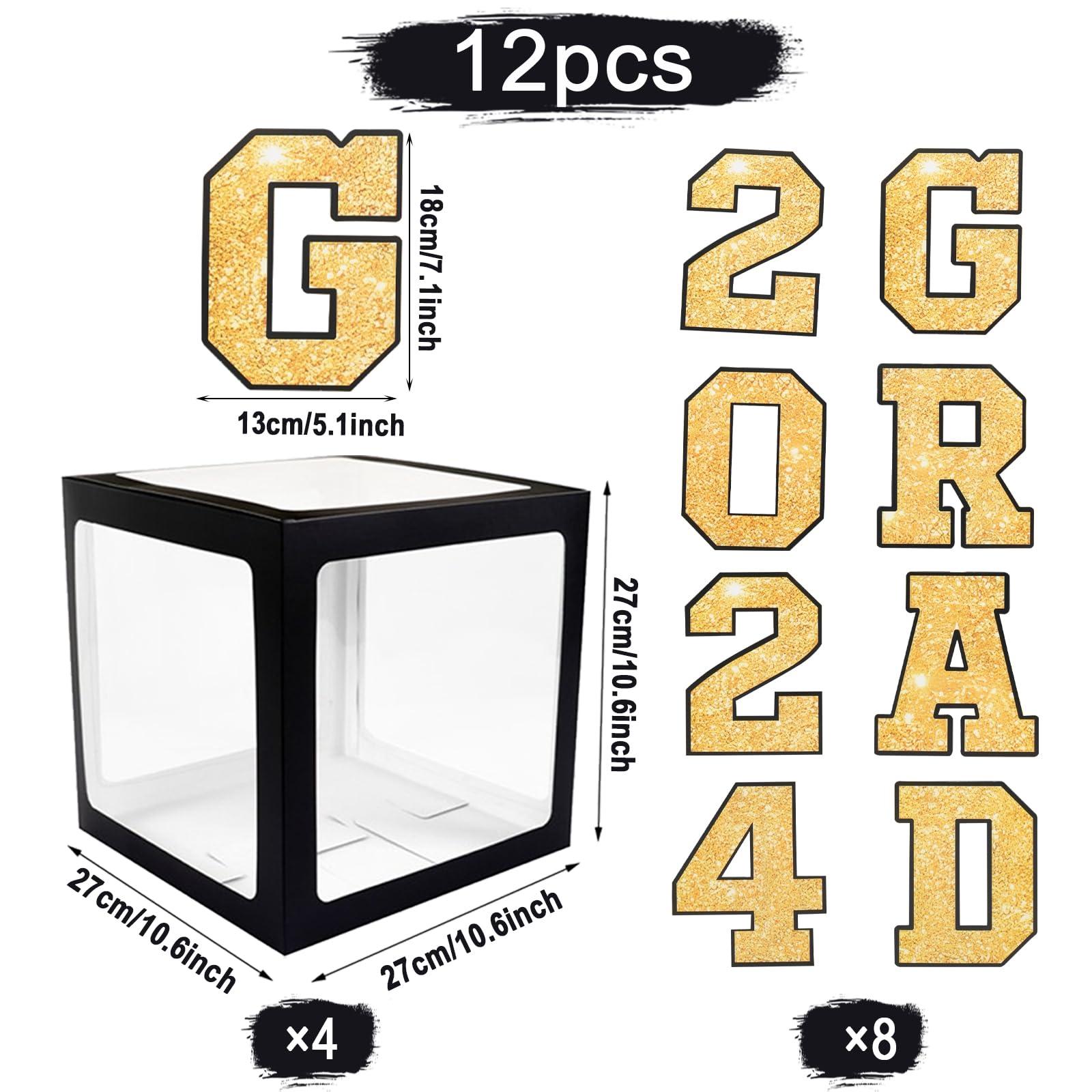 2024 Graduation Decorations Balloon Boxes - Black Gold Graduation Party Decorations Class Of 2024, 4pcs Balloons Box With Grad, 2024,Perfect For Graduation Prom Decorations Leavers 2024 Decorations 1