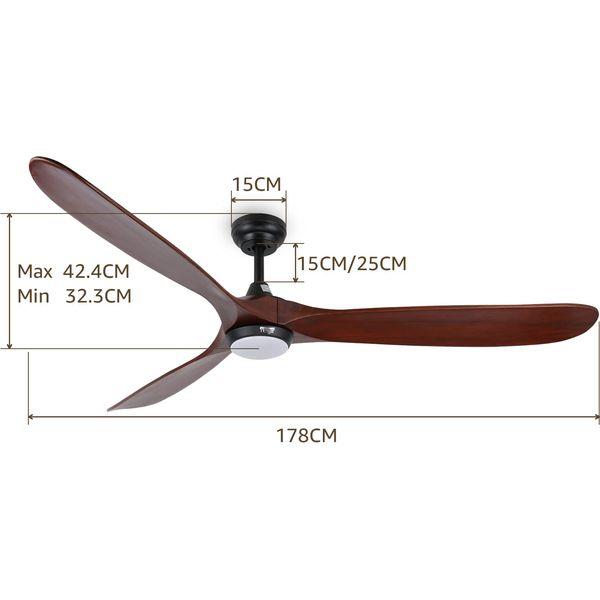 reiga 178cm Solid Wood 3 Blades Smart Ceiling Fan with Dimming LED Light Kit and Remote Control, 6-speed Reversible DC Motor for Indoor/Outdoor 4