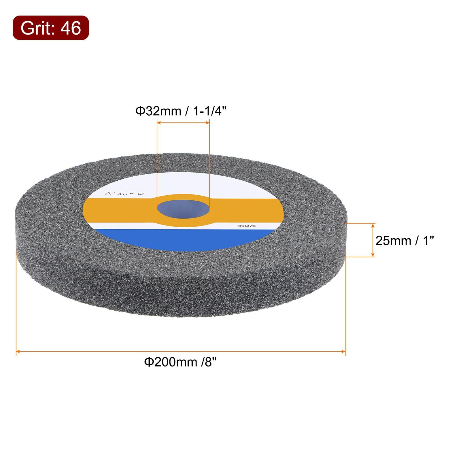 sourcing map Bench Grinding Grinding Wheel 200mm x 32mm 8 Inch 46 Grit 1" Thickness 1-1/4 Inch Arbor Aluminum Oxide Grinding Wheel Grinding and Cutting Grinder Wheel for Cars Machinery, Grey 1