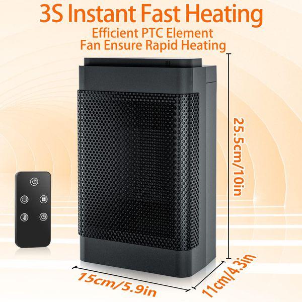 Sealilac Portable Space Heater, 60° Oscillating Electric Heater with Digital Thermostat, 1500W PTC Ceramic Heater with 3 Modes, 12H Timer, Remote Control, Overheating & Tip-Over Protection 2