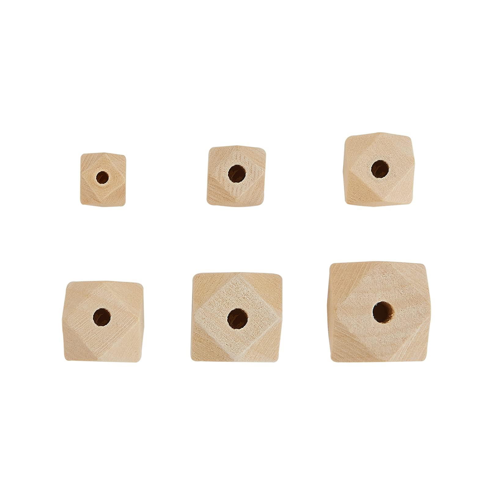 DanLingJewelry 180Pcs 6 Sizes 10~21mm Unfinished Natural Colour Polygon Wooden Beads Unpainted Faceted Geometric Wood Beads for DIY Crafts Jewellery Making 2