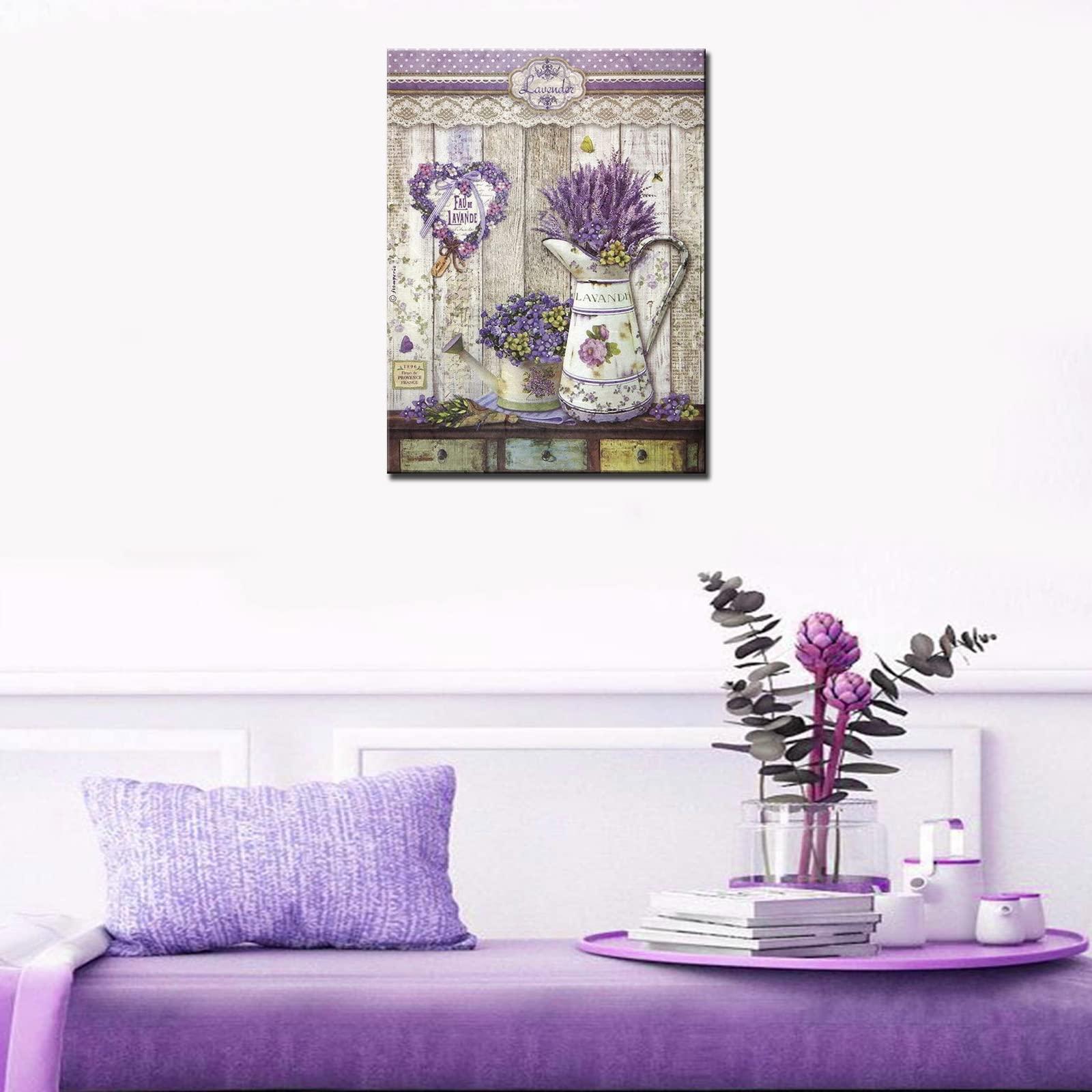 Tucocoo Purple Lavender Diamond Painting Kits for Adults, Kids DIY 5D Full Drill Round Rhinestone Embroidery Arts Craft Floral Flowers Picture Rustic Home Wall Decor Great Gift 12x16inch (Frameless) 2