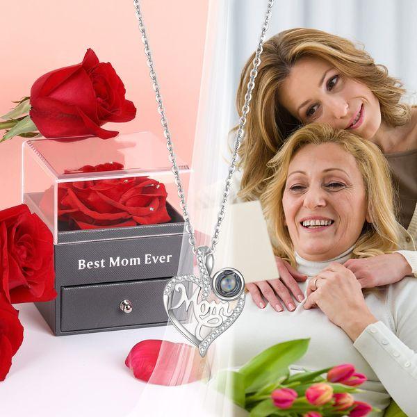 Faneeyo Mothers Day Rose Gifts for Mum,Preserved Real Rose with I Love You Necklace 100 Languages,Mum Gifts from Daughter Son, Birthday Gift for Mum,Red 1