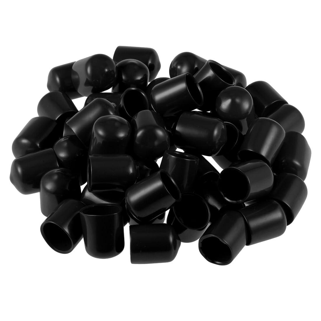 sourcing map 50pcs Rubber End Caps 17mm ID Vinyl Round Tube Bolt Cap Cover Screw Thread Protectors Black 0