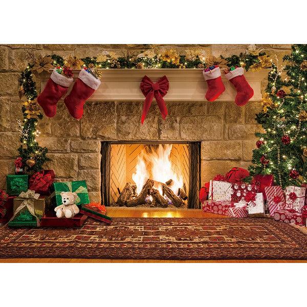 Christmas Fireplace Photography Background Indoor Christmas Tree Gifts Box Happy Holiday Party Photo Backdrop (8x6ft) 3
