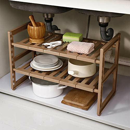 DODUOS 2 Tier Under Sink Organizer, Expandable Under Sink Storage Shelf, Under Sink Rack Shelf Organiser with Removable Shelves and Steel Pipes for Home Kitchen Bathroom 1