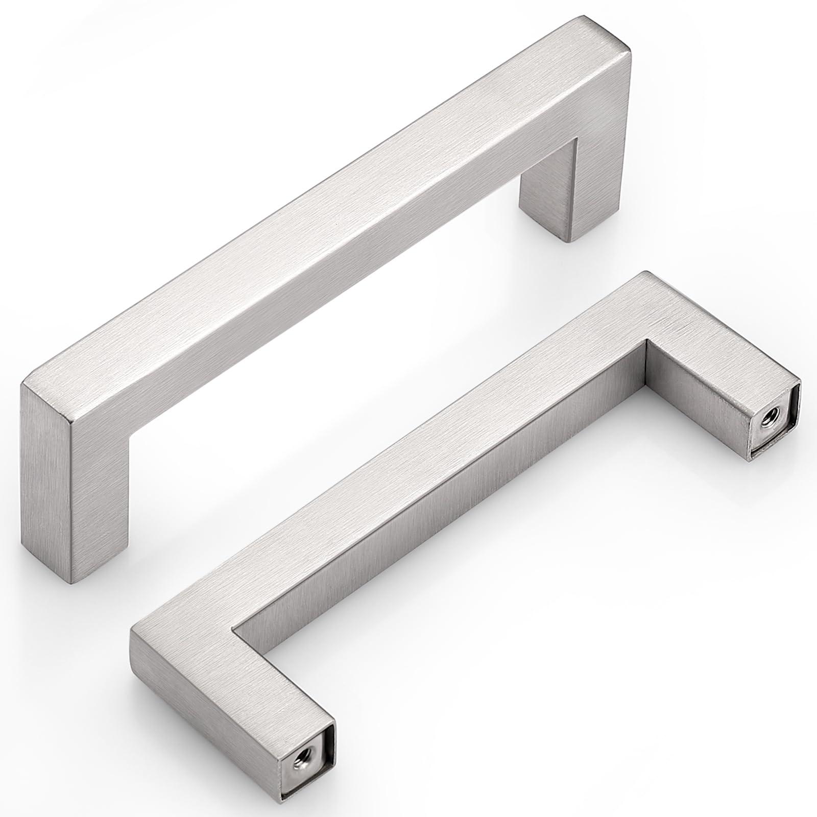 Probrico Stainless Steel Cabinet Handles, 90 mm Hole Center Cupboard Pulls, Square Furniture Handles, Brushed Nickel Cabinet Handle, Drawer Pulls, 20 Pack