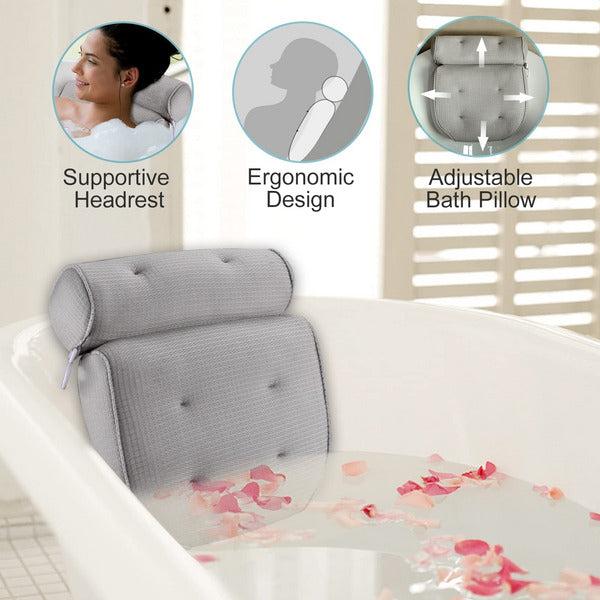 Idle Hippo Ergonomic bath headrest pillow with 6 Large Suction Cups Organic Tencel Luxury Spa Pillow Upgraded Technology Head, Neck, Back and Shoulder Support - Fits All Bathtub and Home Spa - Grey 3