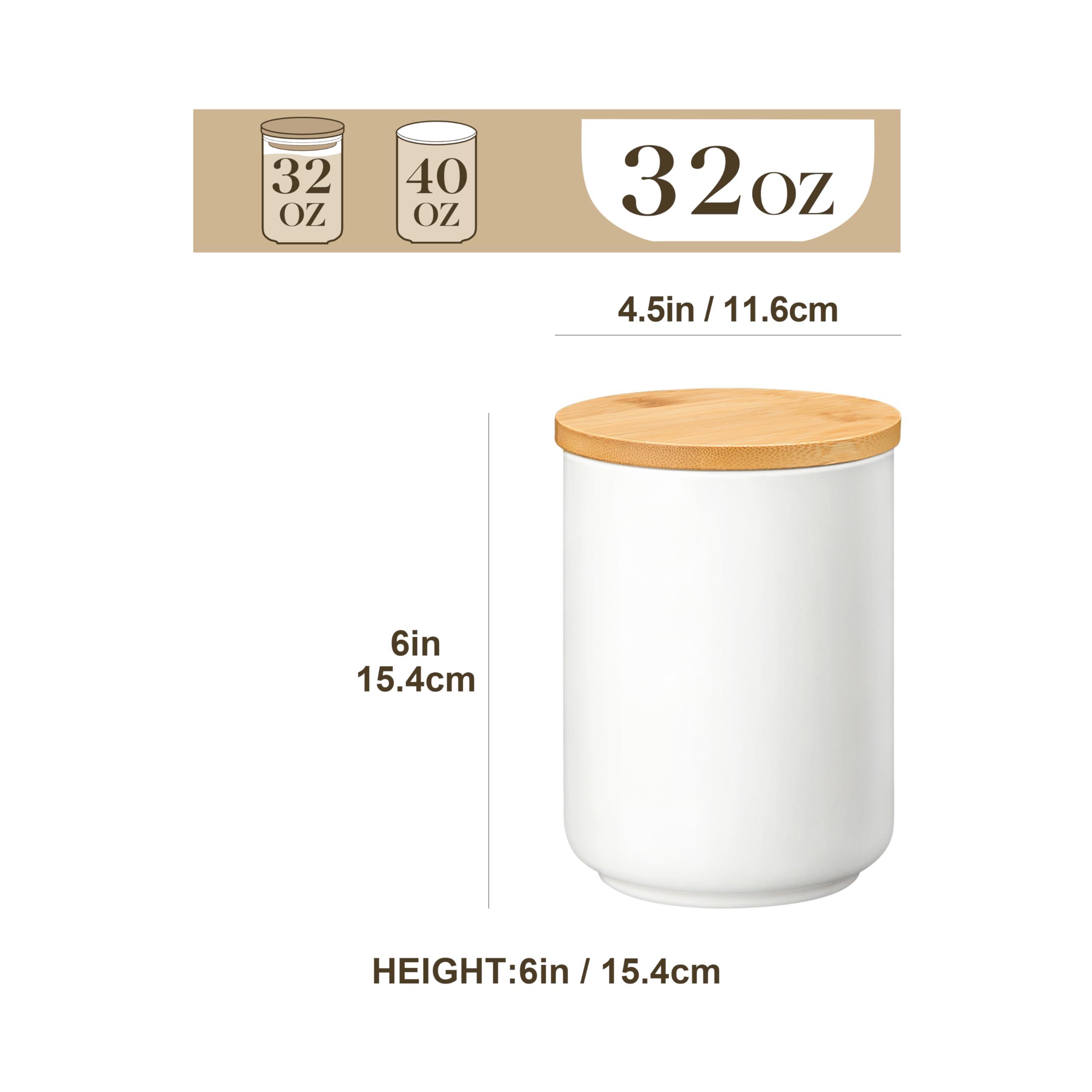 MALACASA Series REG, Tea Coffee Sugar Canisters, 2200ml Ceramic Kitchen Canisters, White Canister with Airtight Bamboo Lid for Coffee, Flour, Spices, Tea, Sugar 1