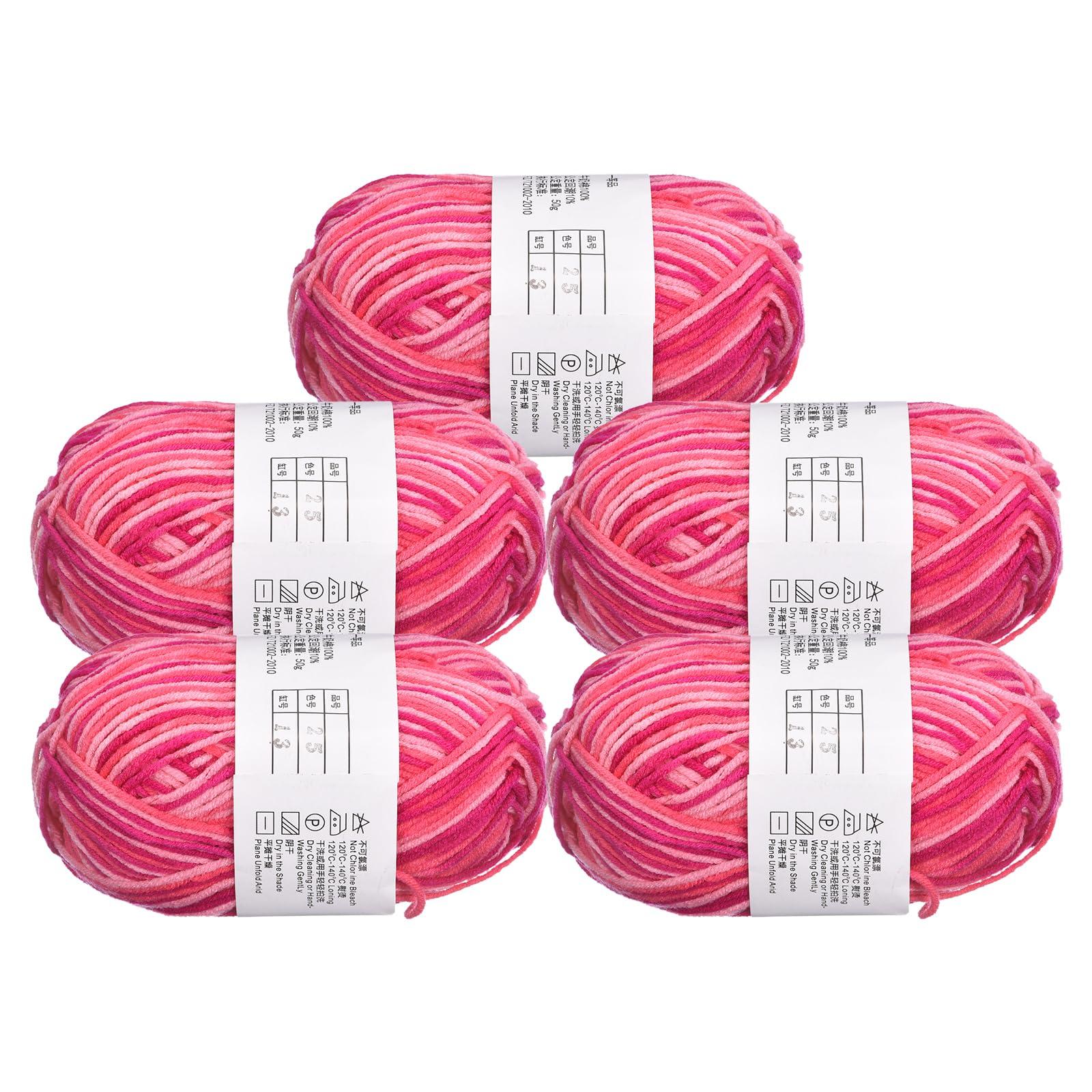 sourcing map Cotton Blend Yarn, 5 Pack of 50g/1.76oz Soft Crochet Craft Yarns for Knitting and Crocheting Craft Projects, Pink-Red 0