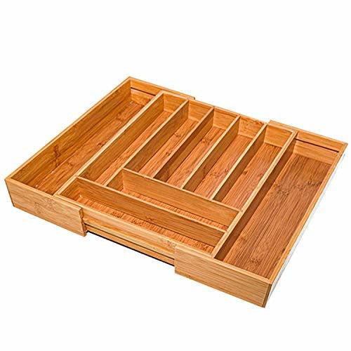 simpdecor Bamboo Expandable Cutlery Tray Utensil Drawer Organiser Adjustable Kitchen Drawer Divider 5-7 Compartments Expandable 0