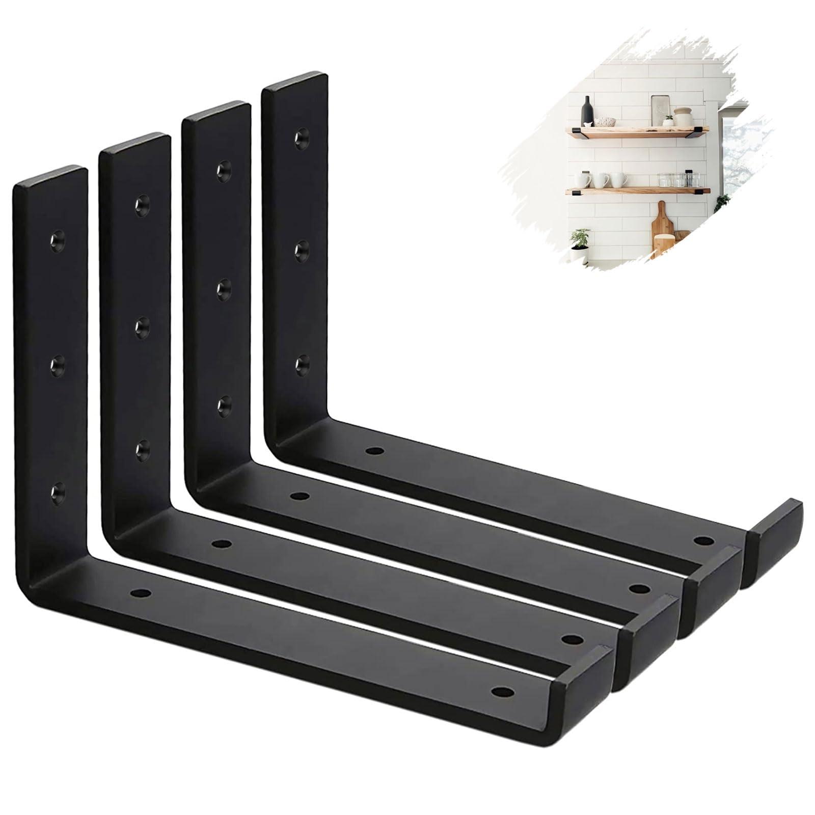 MLOQI 4 Pack Scaffold Board Shelf Brackets Heavy Duty, 5mm Thick Shelf Supports with Lip for Shelves 12 inch