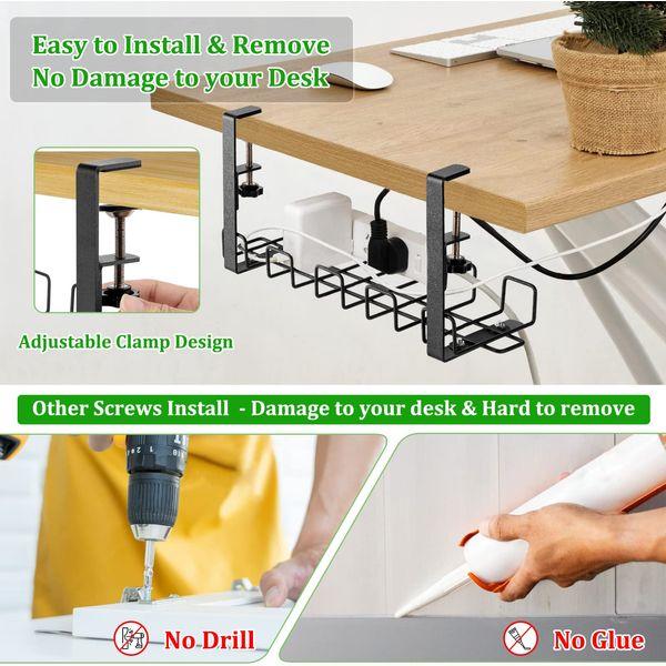 Under Desk Cable Management, howllydo No Drill Desk Wire Management, Desk Cable Tray for Home Office Internet Cafe Kitchen, Black 1
