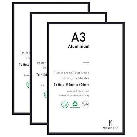 A3 Certificate Picture Frame,3 Pack Black Aluminum Photo Frame with plexiglass for Wall Mount Display,29.7x42 cm,Set of 3 0