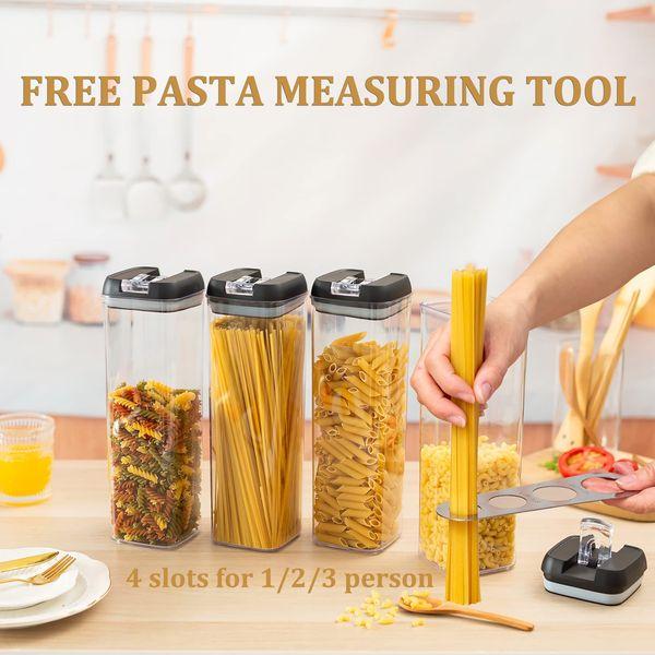 Pasta Food Storage Containers Kitchen: 3Pcs Airtight Cereal Storage Jars Large Plastic Spaghetti Boxes Set with White Easy Lock Lids Stackable Clear Flour Rice Canisters Bpa Free Pantry Organiser 4