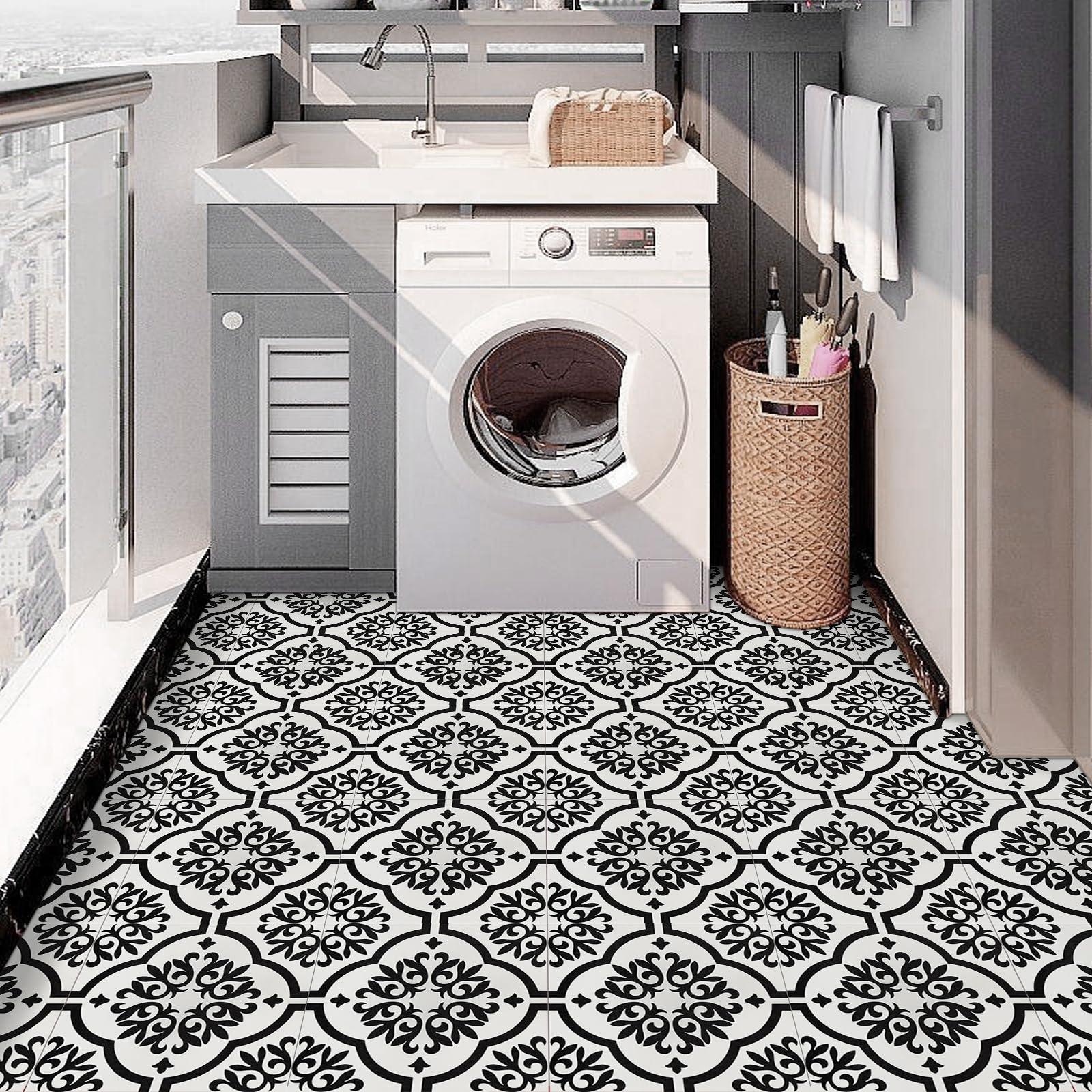 Peel and Stick Floor Tiles Self Adhesive Floor Tile, Vinyl Flooring Waterproof, Lino Flooring for Bathroom Kitchen Living Room DIY Flooring 30x30cm 8pcs(11.8 x 11.8 inches) 1