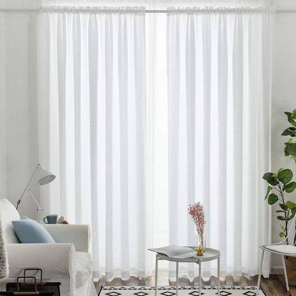 Melodieux 2 Panel Faux Linen Voile Net Curtains Semi Sheer Rod Pocket Drapes for Bedroom, Living Room, Window - White, 55 x 96 inch drop (140 x 245cm) 4