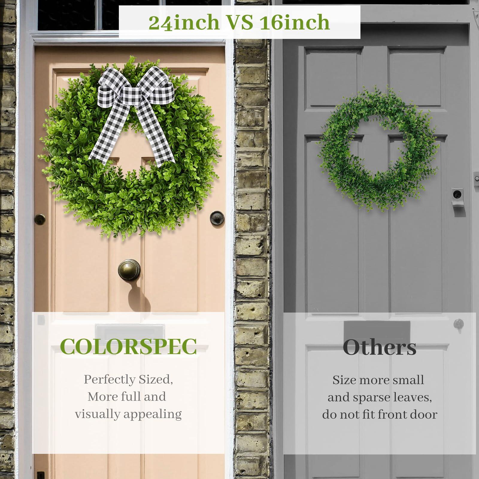 COLORSPEC 61cm/24inch Boxwood Wreath, Spring Summer Green All Season Large Wreath Decor Eucalyptus Wreath for Front Door,Party,Farmhouse,Home,Wall,Fireplace 2