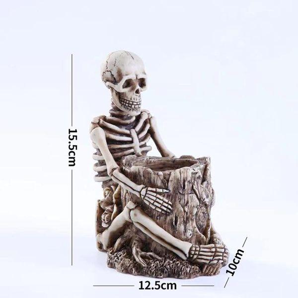 Xshelley Cool Skullsitting skull pen holder, home desk storage box, home decorations, holiday gifts 2