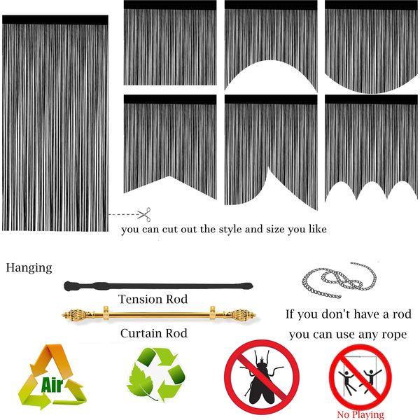 Taiyuhomes String Door Curtains Fly Screen Curtain For Window Decorations Living Room Doorways Crystal Plain Tassel(90x200cm 2PC Black) 2