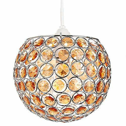 Modern Round Globe Easy Fit Pendant Shade with Small Amber Acrylic Bead Jewels | 18cm Diameter | 60w Maximum | Simple Installation by Happy Homewares 1