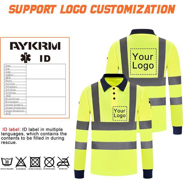 AYKRM Hi Viz Polo Shirts Reflective Tape Safety Security Work Button T-Shirt Breathable Lightweight Double Tape Workwear Top(XS-8XL 3