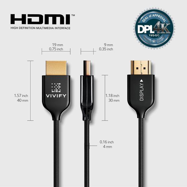 VIVIFY Fiber Optics Ultra Slim Extra Long Cable 10m 4K 60Hz HDMI 2.0 UL1 VW1 Xenos W30 Compatible with Apple TV Nintendo Switch PS4 PS5 Xbox seriesX TV Sound bar MacBook Pro Certified Cable 1
