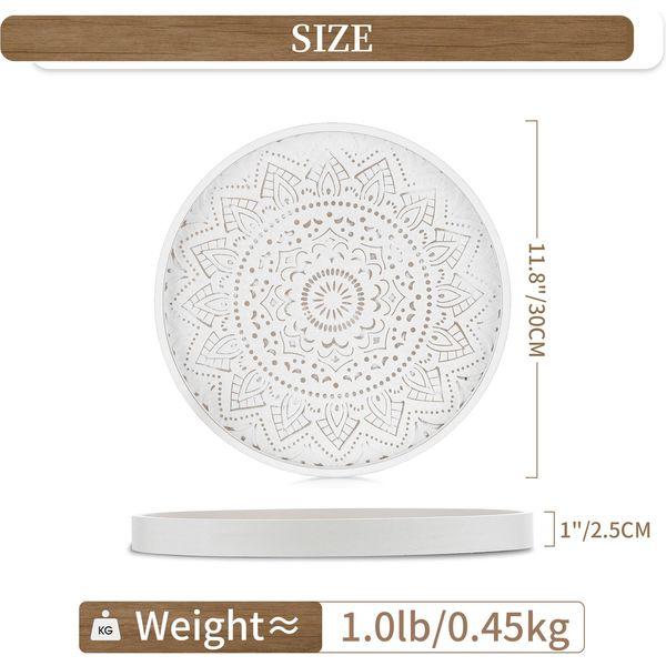 Hanobe Round Decorative Coffee Tray: Rustic White Table Tray Decor Farmhouse Centerpiece Wood Circle Tray Floral Serving Trays for Kitchen Counter Boho Ottoman Tray for Home 4