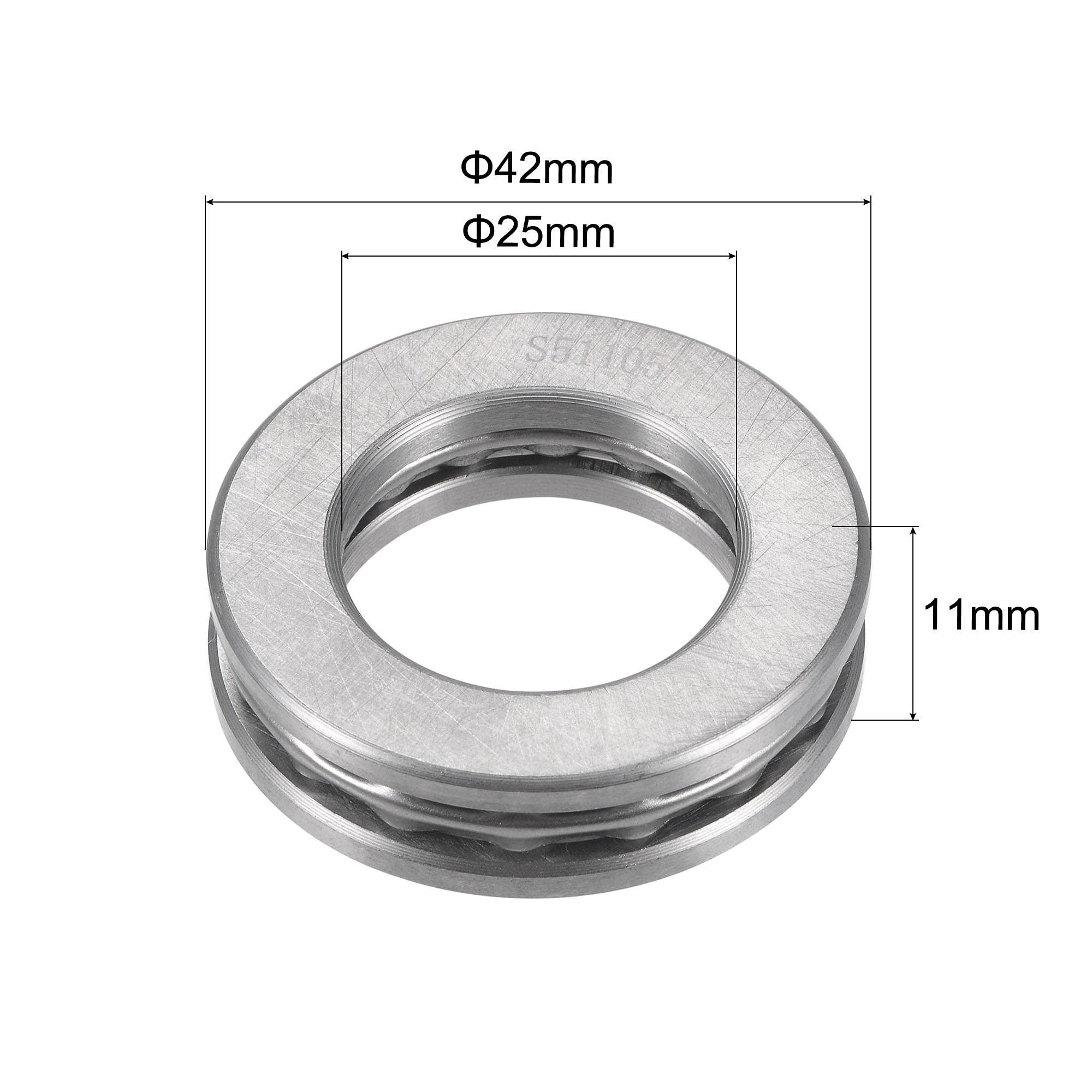 sourcing map S51105 Thrust Ball Bearing 25mm Bore 42mm OD 11mm Thick Stainless Steel with Washers 2