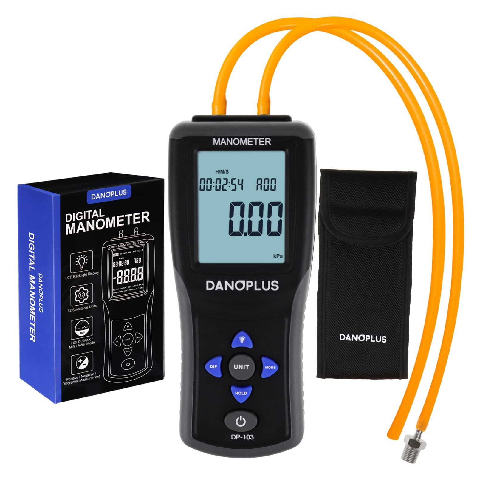 DANOPLUS DP-103 Manometer Digital Gas Pressure Tester Differential Pressure Gauge HVAC Air Pressure Meter with Backlight Data Record Function,Black 0