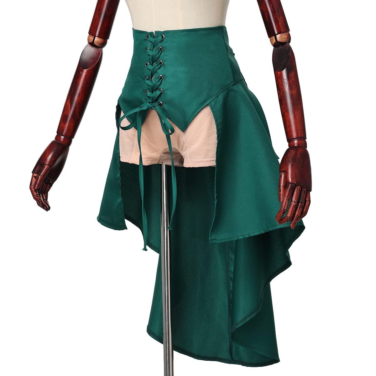 COSDREAMER Steampunk Women's Skirts Waist Belt for Women Ruffles Pirate Corset Costumes Green 3