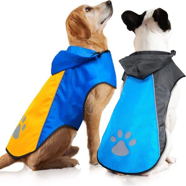 iTayga Dogs Waterproof Jacket,Lightweight Waterproof Raincoat Reflective Strips Safety Dog Coat with Hood Collar Hole,Windproof Snow-proof Dog Rain Jacket for Small Medium Large Dogs(XL,Blue-Orange) 1