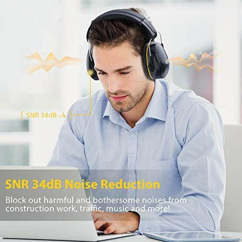 Ear Defenders, Dr.meter SNR 34dB Noise Reduction Earmuffs with with Adjustable Headband, Double Layers Hearing Protection for Gardening, Hunting, Construction, Yard Work, Firework, Carry Bag included 4