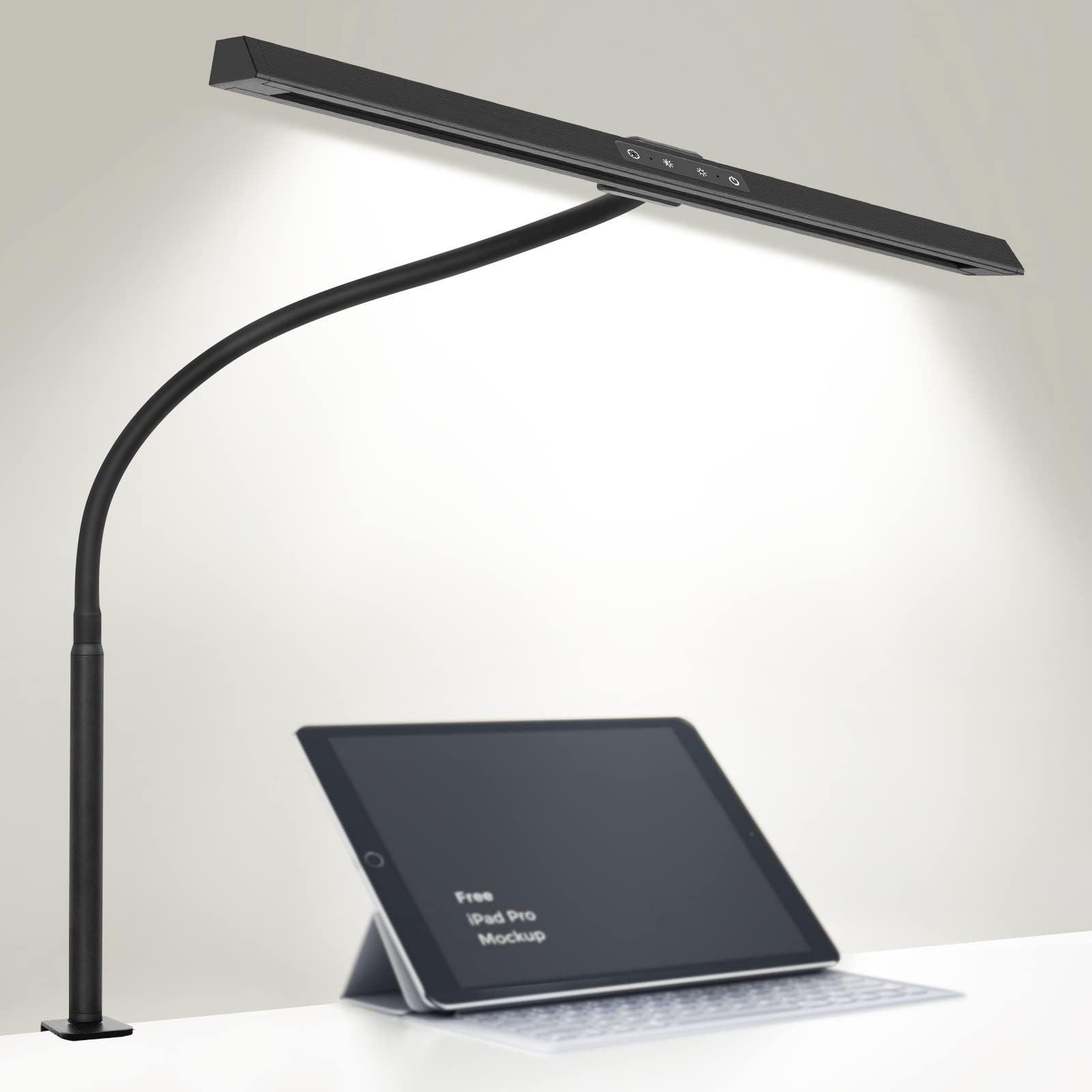VONCI LED Desk Lamp, Computer Monitor Workbench Lights, 12W 600Lumen Long Swing Arm Table Lamp, Flexible Goose-Neck Clamp with 5 Color Modes