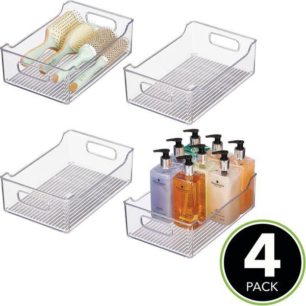 mDesign Bathroom Storage Box - Open Storage Cube for Soaps, Towels and Bathroom Accessories - Bathroom Organiser Box - Set of 2 - Clear 1