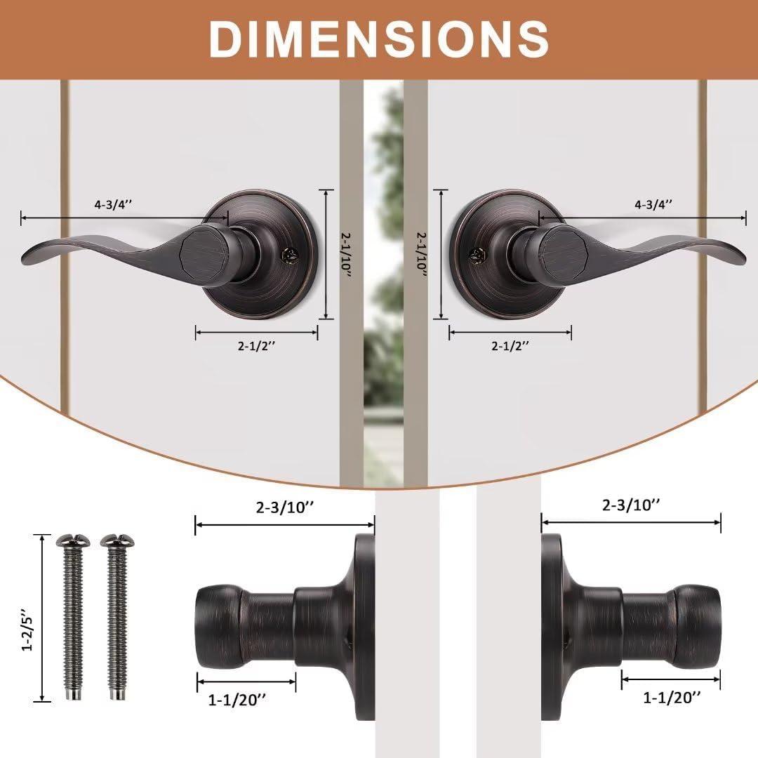 Probrico Dummy Lever Handle Sets, Oil Rubbed Bronze Dummy Handles for Both Sides, Internal Door Levers on Rose, Wave Style Dummy Handles for French Doors, 2-Way Adjustable, 3 Pairs 2