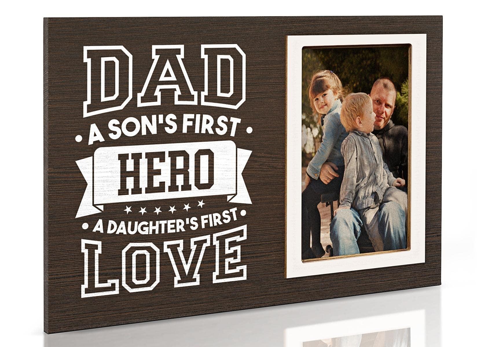 INNObeta Father's Day Dad Picture Frame, Daddy Gifts Birthday Occasion Present From Daughter Son for 4" x 6" Photo- First Hero First Love