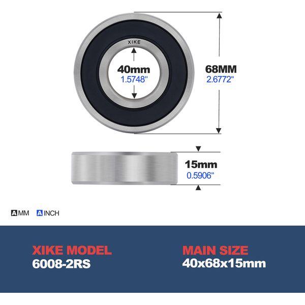 XIKE 4 pcs 6008-2RS Ball Bearings 40x68x15mm, Bearing Steel and Double Rubber Seals and Pre-lubricated, 6008RS Deep Groove Ball Bearing with Shieldss 1