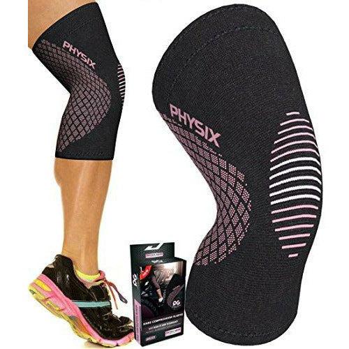 Physix Gear Knee Support Brace - Premium Recovery & Compression Sleeve For Meniscus Tear, ACL, MCL Running & Arthritis - Best Neoprene Stabilizer Wrap for Crossfit, Squats & Workouts -Single Pink XXL 0