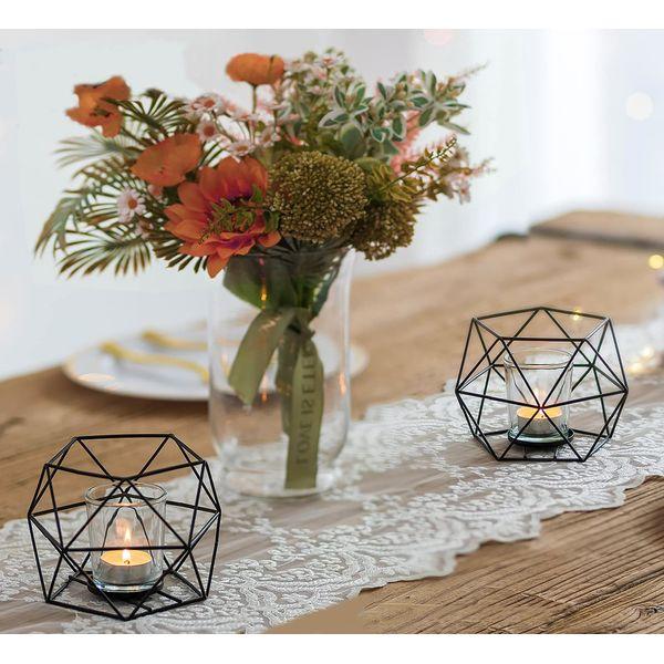 Hewory Metal Geometric Tealight Holders, 6 Pcs Tea Light Candle Holders Rose Gold Ornaments for Living Room, Dining Table Centrepiece, Modern Rose Gold Candle Holder for Wedding Table Decoration 3