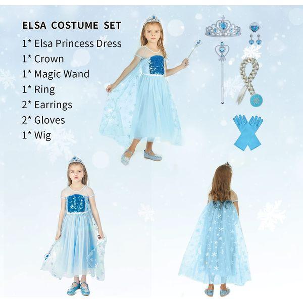 Foierp Elsa Dress for kids Princess Costume with Accessories Set Fancy Dress Up clothes for Girls Frozen Dress for Halloween Cosplay Party 2