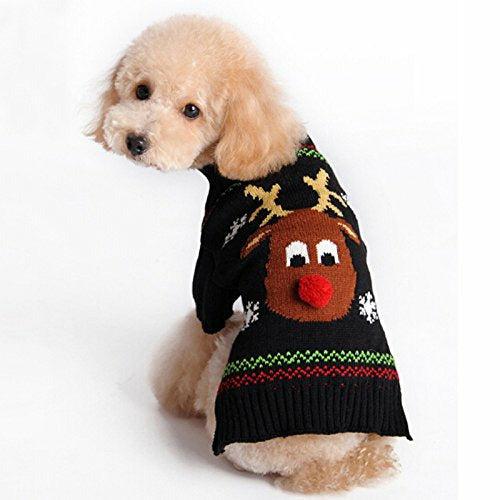 ZHONGGEMEI Pet Dog Christmas Sweater Puppy Cat Winter Clothes Reindeer Jumper Coat Apparel for Dogs Puppy Kitten Cats (Black elk, S) 0