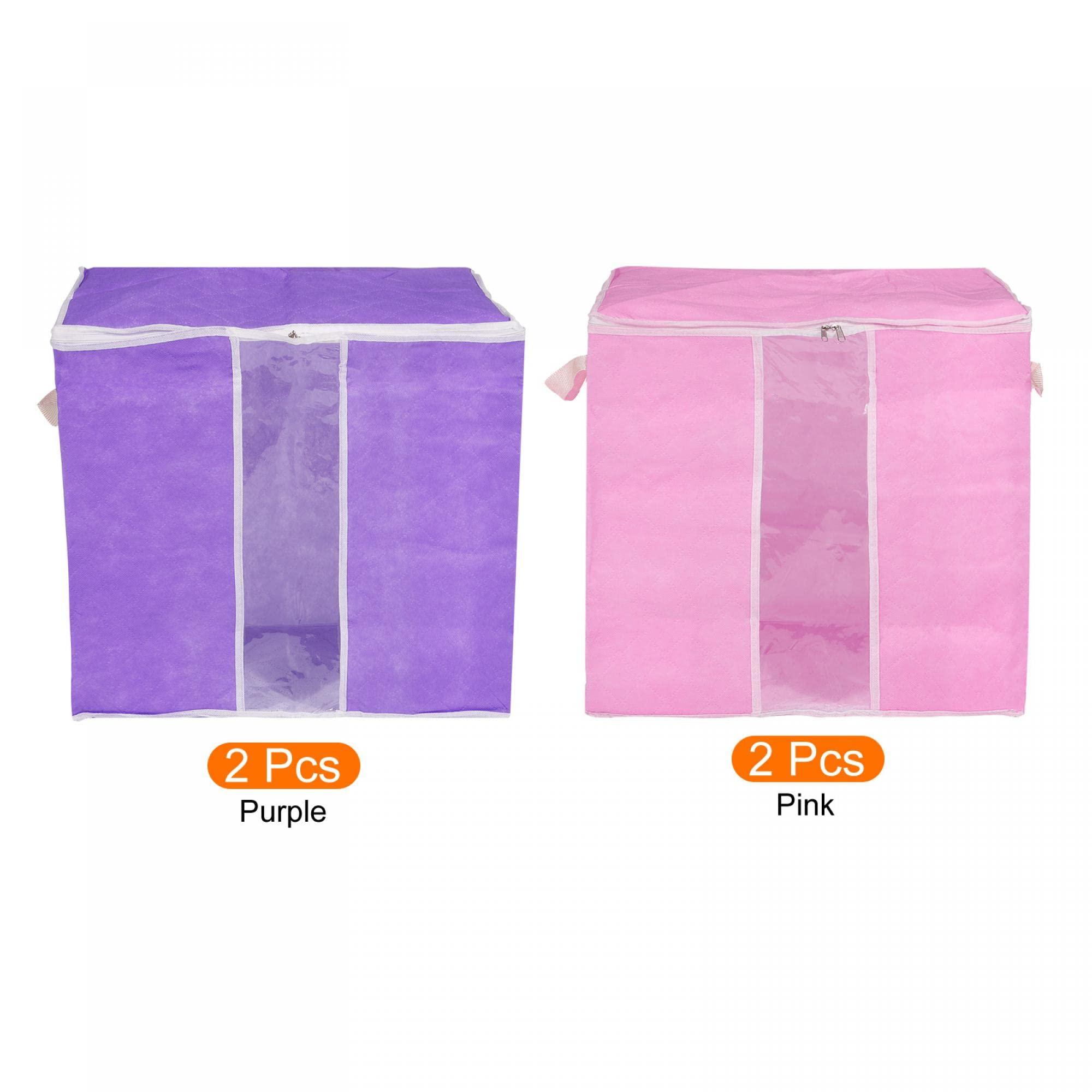 sourcing map Clothes Storage Bags 4pcs, Foldable Clothes Storage Bins with Clear Window and Reinforced Handle, Clothes Storage Containers for Blankets Comforters Bedding-Sky Blue/Purple 2