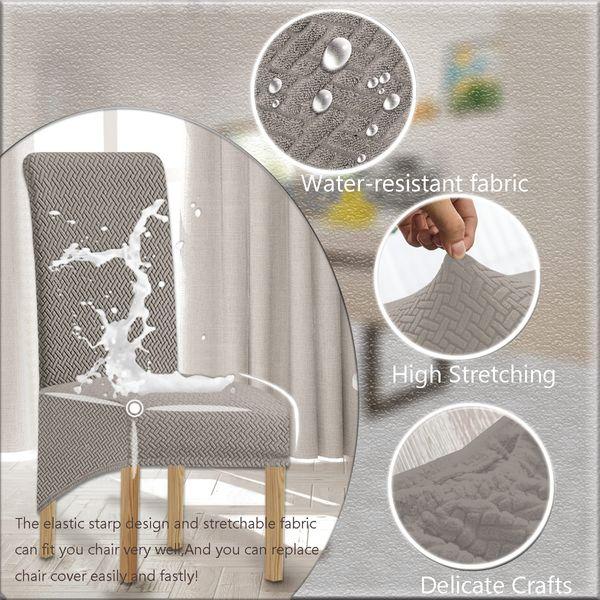 KELUINA Waterproof XL Size Jacquard Chair Covers Stretch Spandex High Back Chair Slipcover for Wedding Party Dining Room Home Decor(Light Gray1, Set of 6) 2