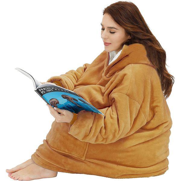 Hoodie Blanket Super Sherpa Fleece Oversized Wearable Blanket Warm Big Hooded Sweatshirt for Women Girls Teenagers Teens Adults Men Friends Yellow 1