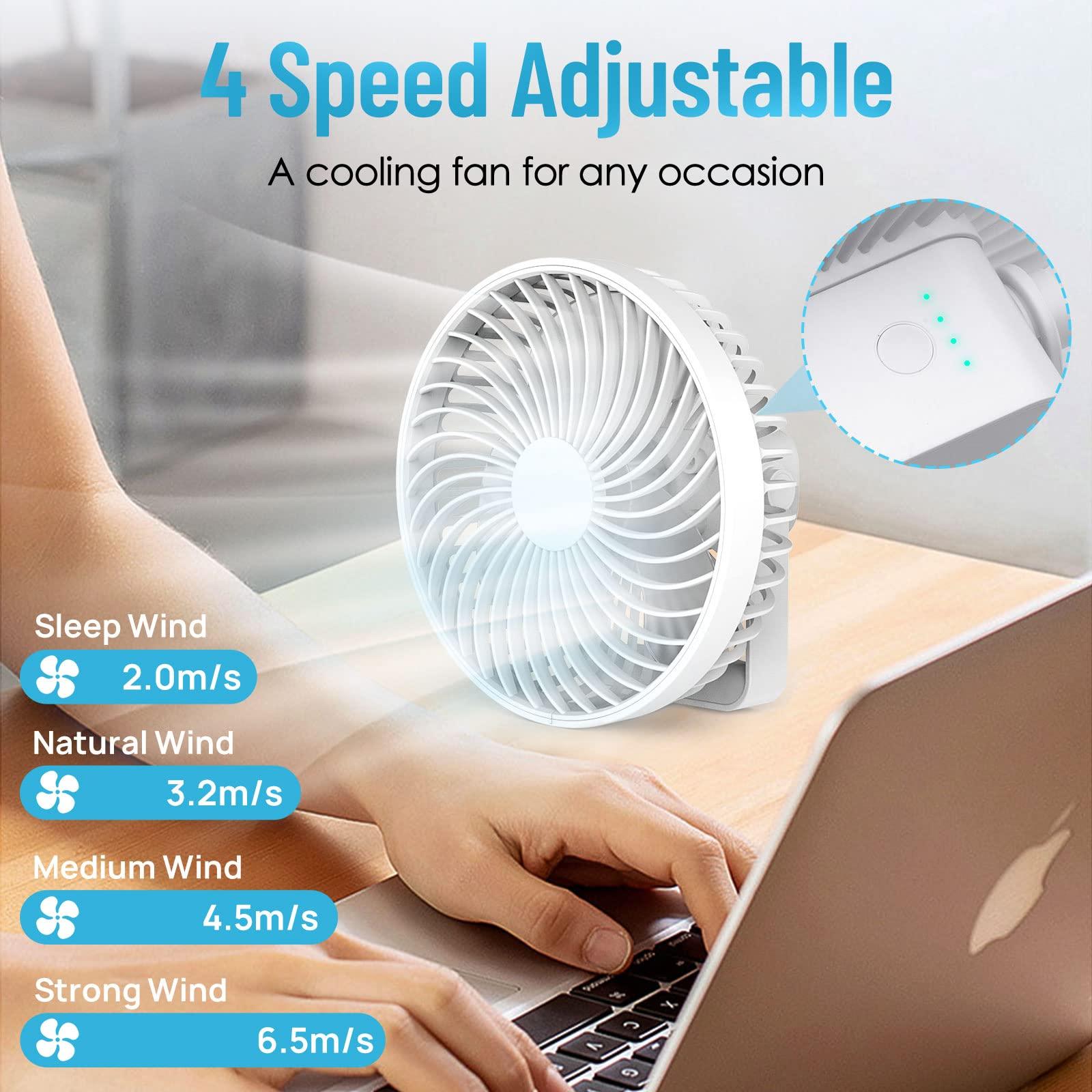 COZII USB Desk Fan Powerful, Mini Table Fan Silent with Strong Airflow - 4 Speeds Rechargeable Personal Fan with LED Lights, Timing, Portable Small Fan for Home, Camping, Office 1