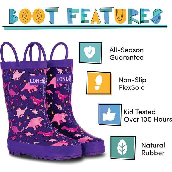 Lone Cone Rain Boots with Easy-On Handles in Fun Patterns for Toddlers and Kids, Pink-O-Saurus Rex, 10 Toddler 1