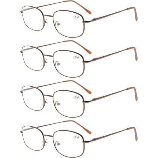 Eyekepper 4 Pairs Reading Glasses Metal Brown Frame Reader Eyeglasses with Spring Hinges for Men Women Reading 0